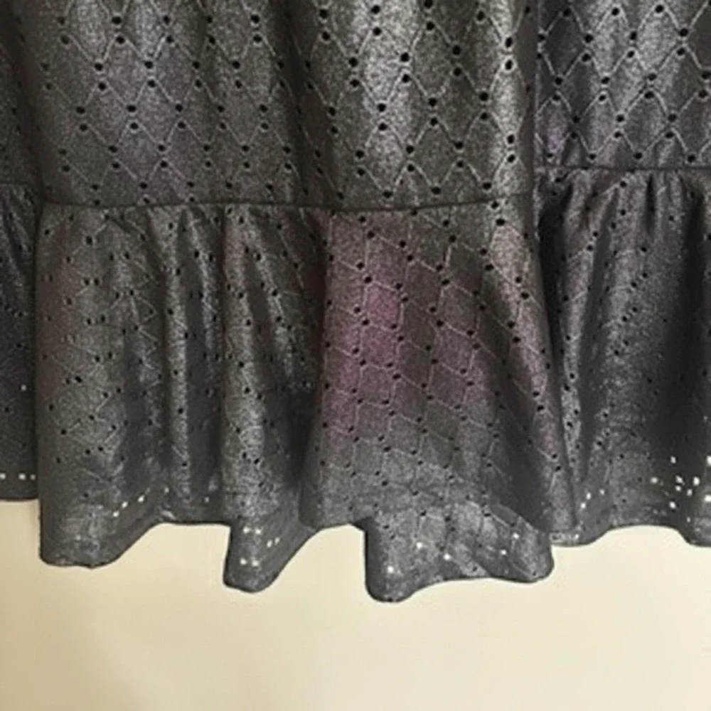 Michael Michael Kors Black‎ Metallic Eyelet Ruffle Mini Dress Womens M No Belt